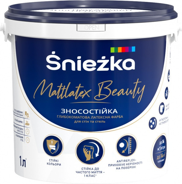 Фарба латексна глибокоматова СНЄЖКА MATTLATEX BEAUTY 1 л / 1,37 кг