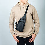 Чоловіча шкіряна нагрудна сумка слінг COMFORT чорна через плече SD, фото 4