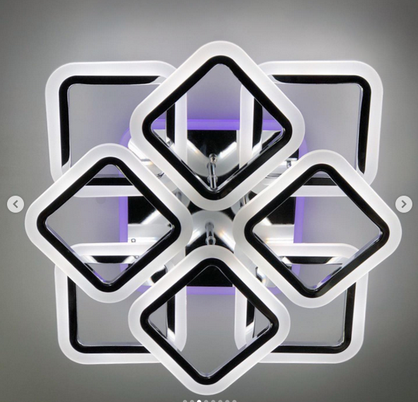 Світлодіона LED люстра на 4+4 ріжки квадратної форми з кольровою RGB підсвіткою на основі в чорному корпусі, фото 1