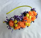Обруч для волосся з квітами ручної роботи "Помаранчеві Трояндочки", фото 2
