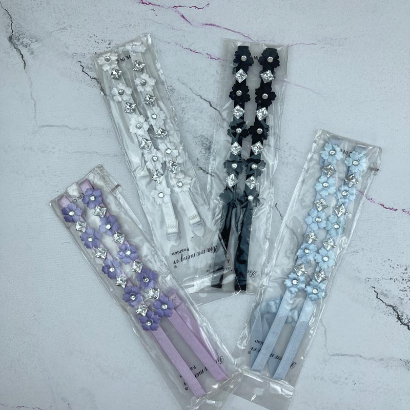 Бретелі з тканевими квіточками чорні, фото 1