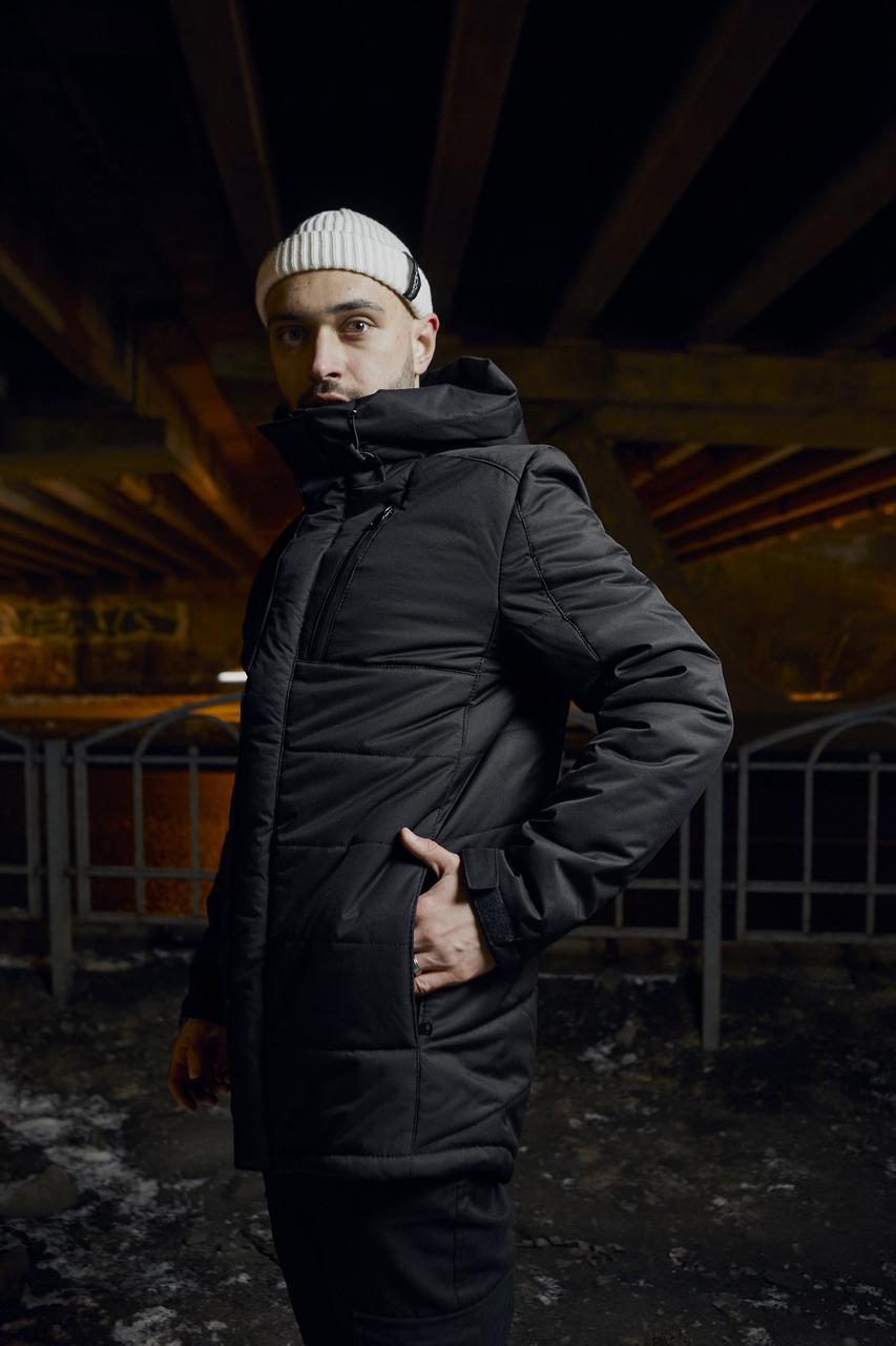 Мужская зимняя черная куртка плащевка с капюшоном XL - фото 8 - id-p1666133186