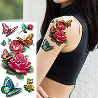Велика вчасна татуювання водостійка 3-D Тату 19*9 см "се троянди і метелики 2"