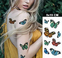 Большая временная татуировка водостойкая 3-D Тату 19*9 см "Сет бабочки 2"