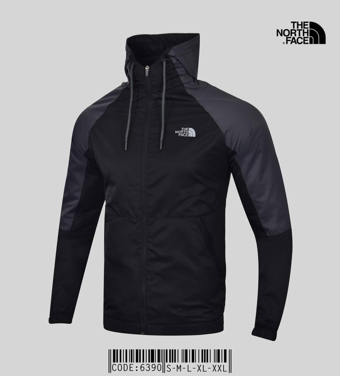 Вітровка чоловіча The North Face куртка чорна сіра з плащової тканини весна осінь із капюшоном демісезон, фото 1