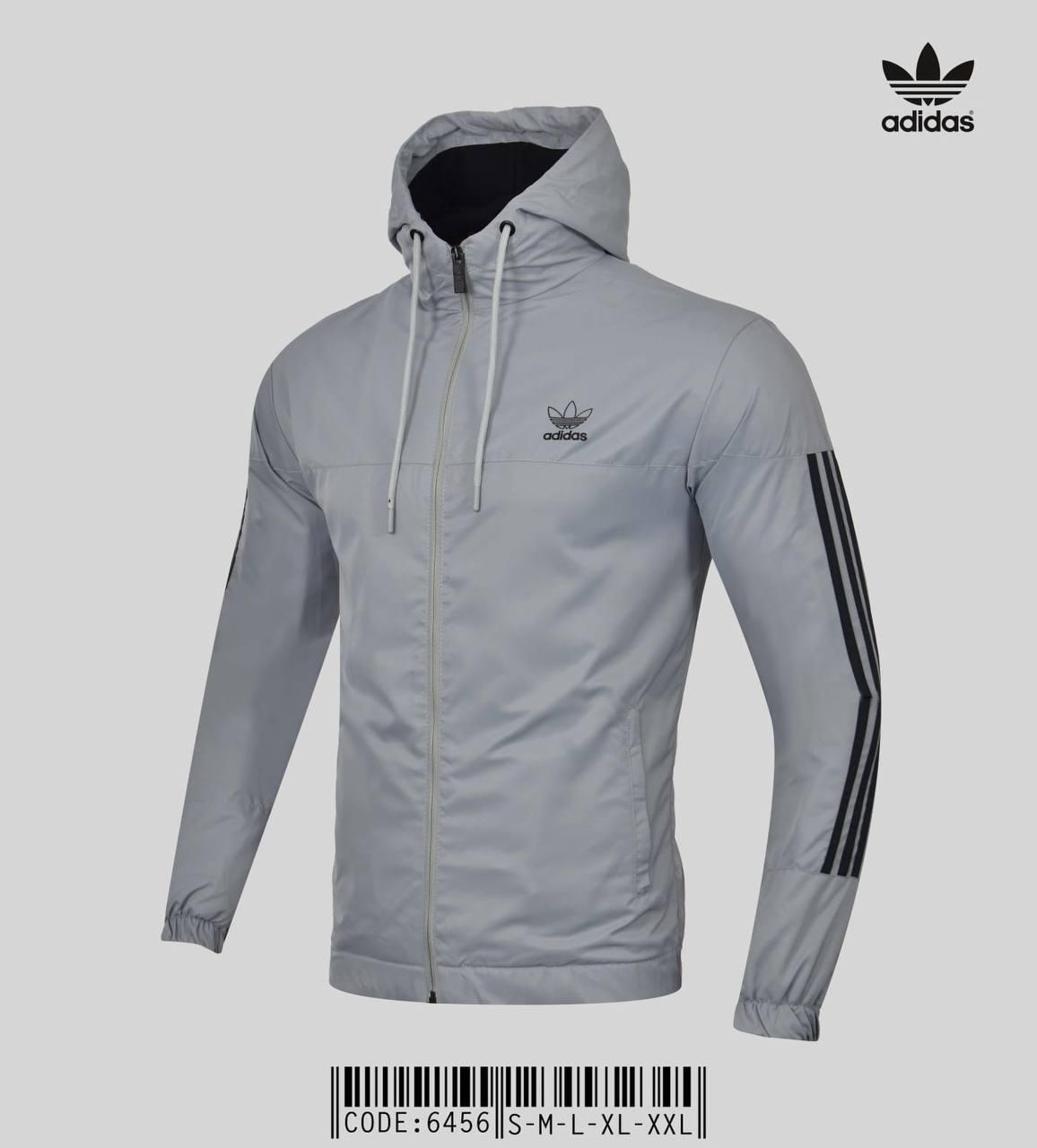 Куртка чоловіча Adidas вітровка демісезонна з капюшоном весна осінь сіра спортивна, фото 1