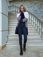 Теплый женский вязаный кардиган Пудра+фиолетовый