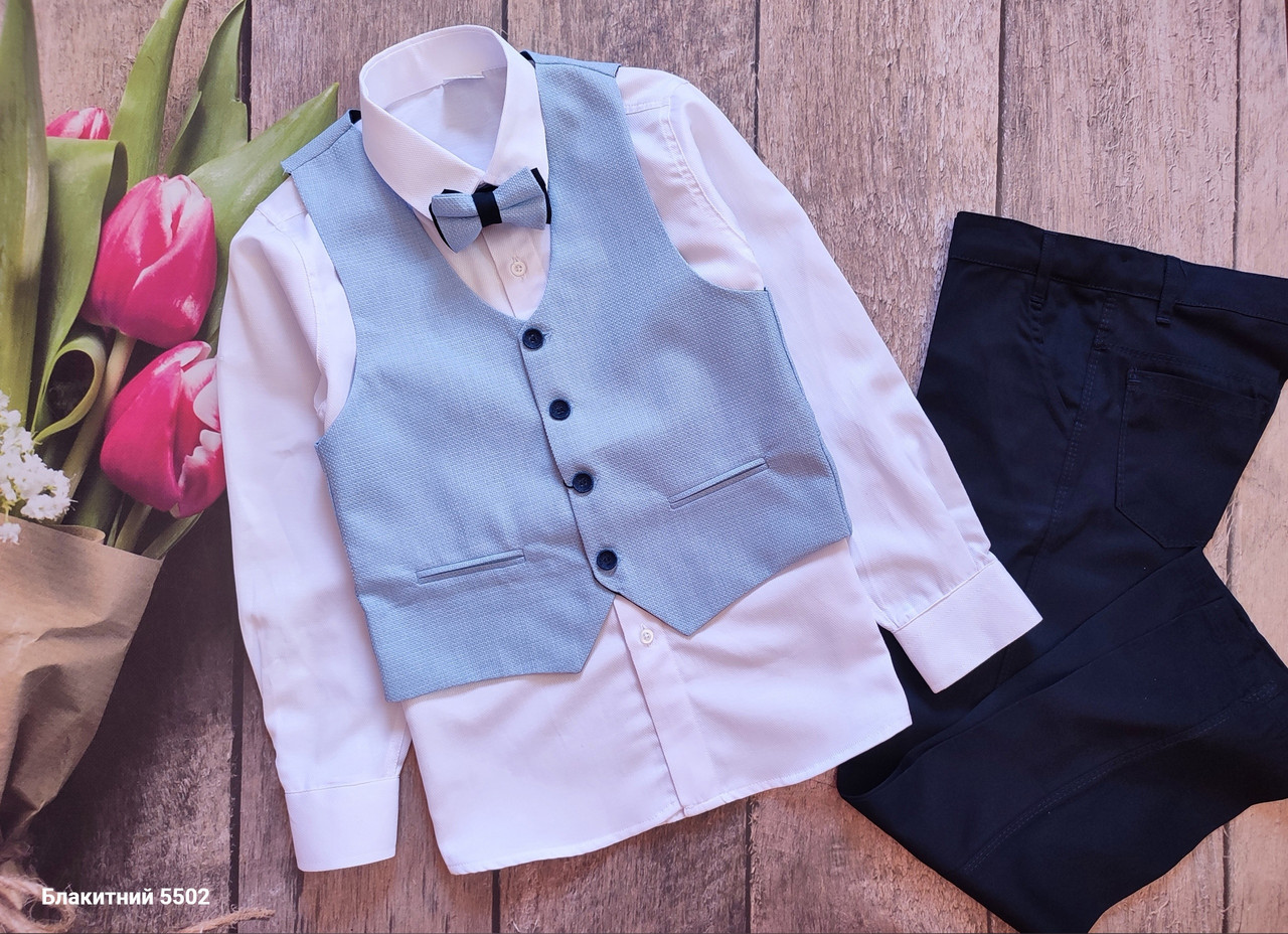 Школьный Классический Костюм для Мальчика с Жилетом, Рубашкой и Брюками ...