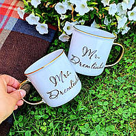 Парные чашки Mr&Mrs с золотой ручкой и ободком