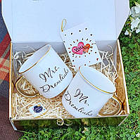 Парные кружки Mr&Mrs с золотой ручкой и ободком + Подарочный Упаковка