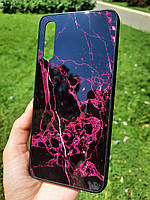 Силіконовий чохол зі скляною задньою кришкою для Samsung A50 з абстракцією Чорний, фото 1
