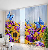 Фото Шторы "Подсолнухи с бабочками" 2,5м*2,9м (2 полотна по 1,45м)