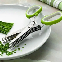 Кухонные ножницы для зелени и овощей 5 острых лезвий + щетка для чистки Frico FRU-007