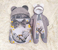 Зимовий комплект на виписку для новонародженого: конверт (конверт-чохол) та комбінезон 56-62 см