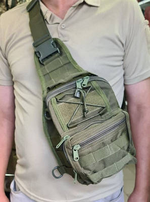 Тактична сумка-рякзак на одне плече військової з системою моллі олива на 2,5 літра