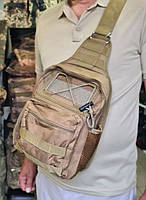 Рюкзак-слинг на одно плечо мужской тактический кайот на 3,5 литра военная сумка через плечо