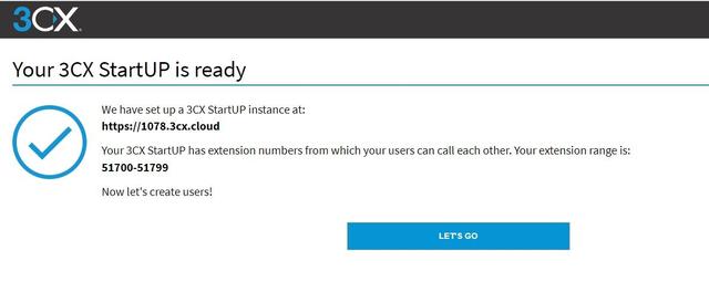 Завершение установки 3CX Startup