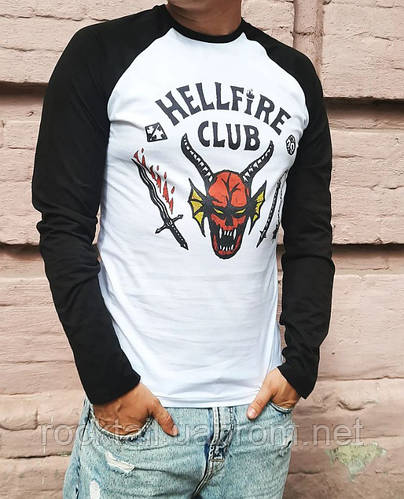 Лонгслив Hellfire Club (Stranger Things), белый с черными рукавами ...