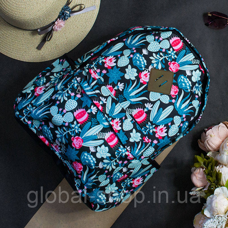 Жіночий модний рюкзак із принтом кактуси,алої,листя, квіти