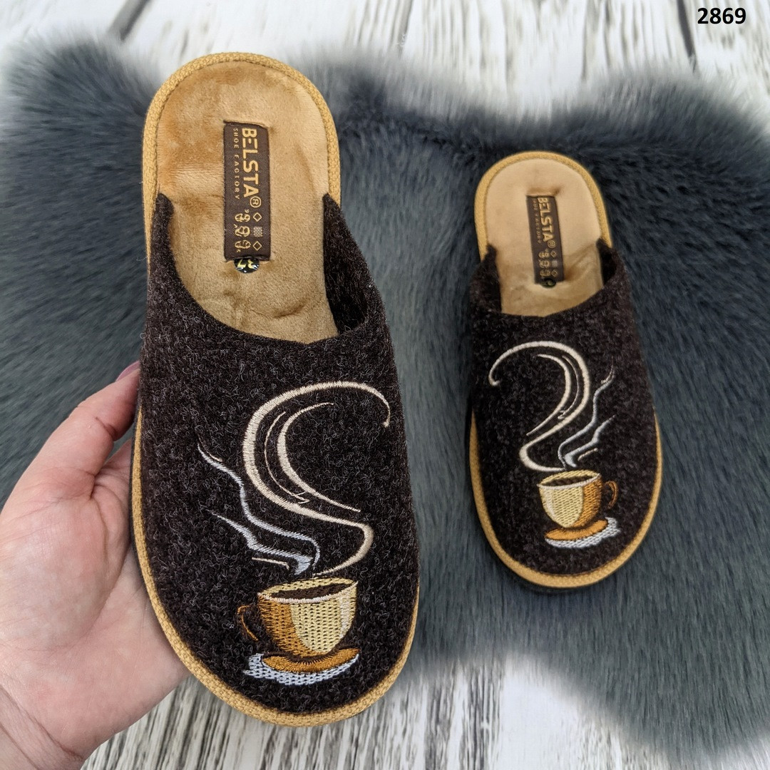 Тапочки жіночі повстяні для ламінату Белста темно-коричневі з кавою 2869, фото 1