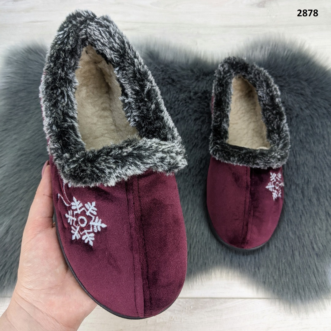 Тапочки чуні жіночі велюрові бордові на хутрі SV, фото 1