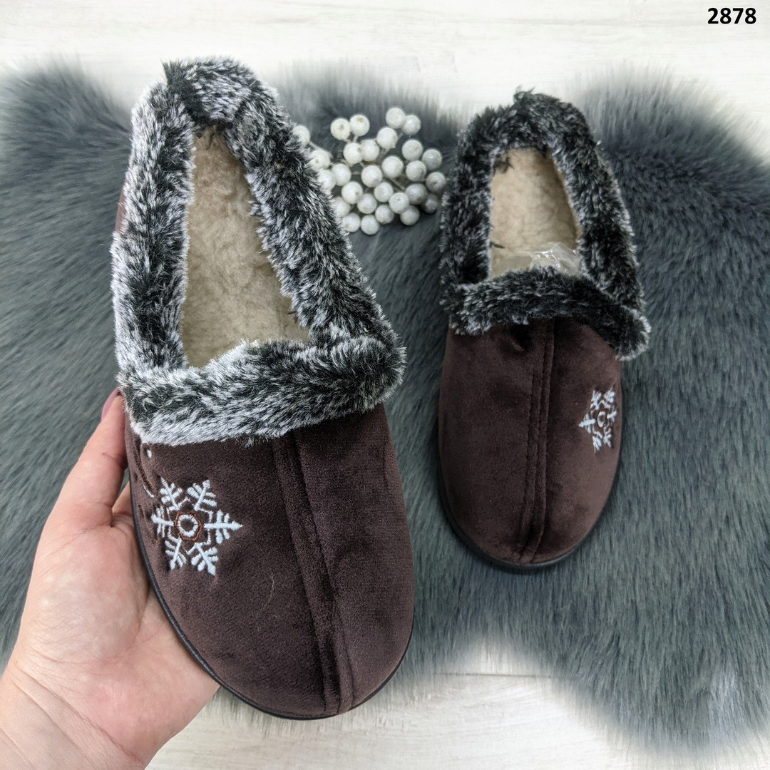 Тапочки чуні жіночі велюрові коричневі на хутрі SV, фото 1