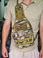 Тактическая сумка-рюкзак военная армейская на одно плечо из прочной водостойкой ткани мультикам