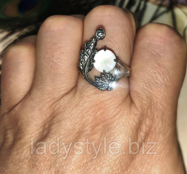 колечко с перламутром от студии LadyStyle.Biz купить кольцо перстень с натуральным лабрадором украшения серебро