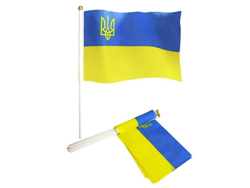 Прапорець 14х21 (см.) УКРАЇНА ТРИЗУБ (10 шт/уп), фото 1