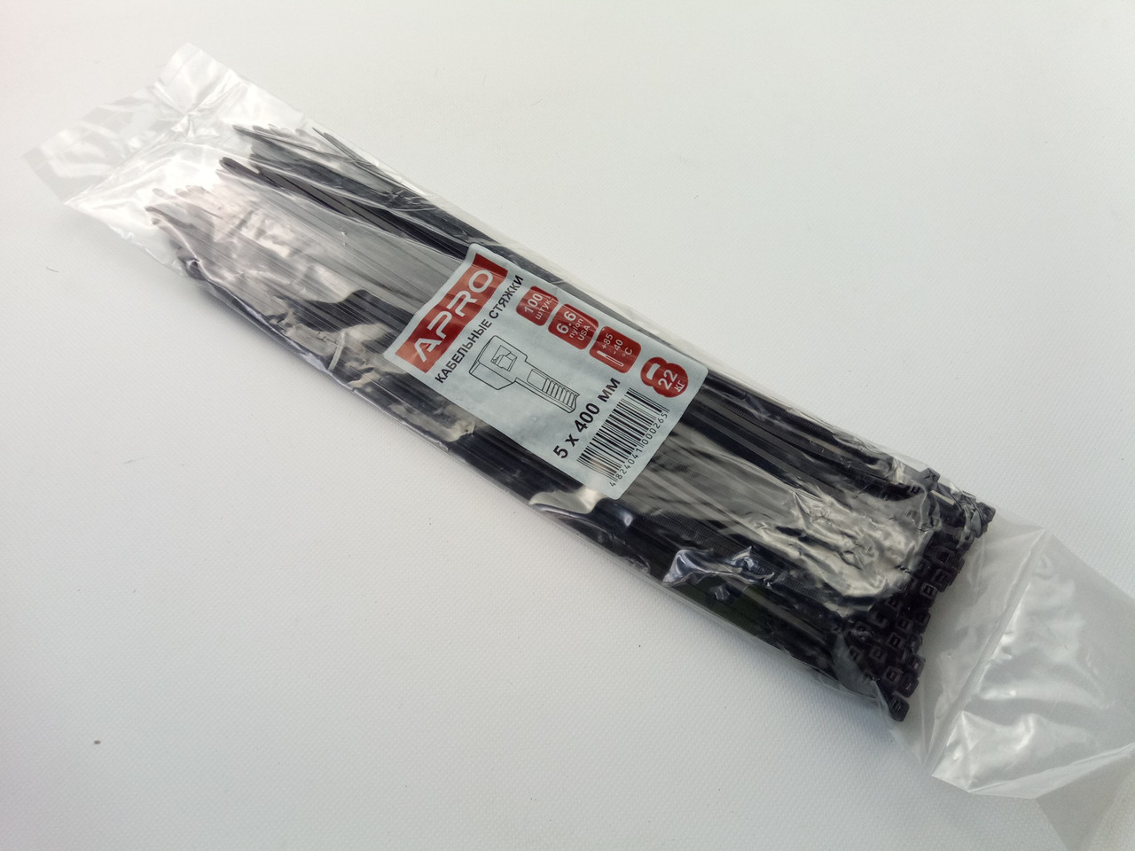 Хомут пластиковий APRO 400х5 (100 шт. в уп.) чорний, 1 ПАКОВКА (CT-B5400)