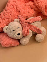 Плюшевый вязаный Мишка с подушкой ручной работы, Мягкая детская игрушка в кроватку, вязаные игрушки, GS