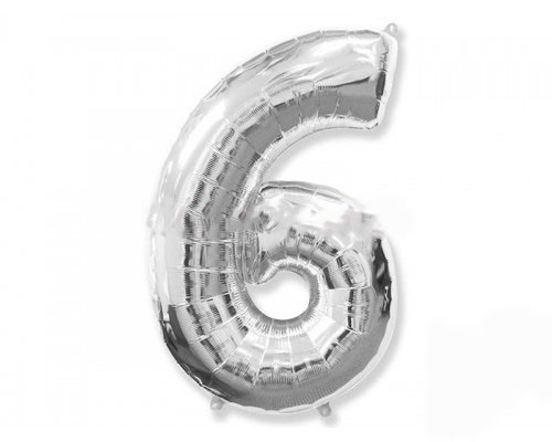 Фольгована куля Цифра "6" 1м, Flexmetal, колір - срібло