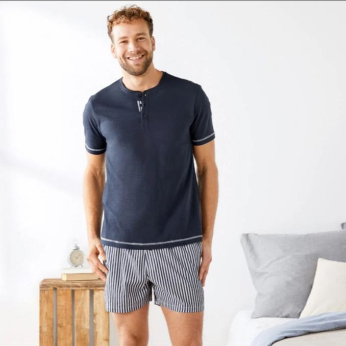 Чоловіча літня піжама (домашній костюм), розмір S, колір синій, білий