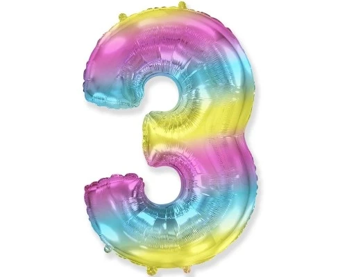 Фольгована куля Цифра "3" 1м, Flexmetal, колір - градієнт