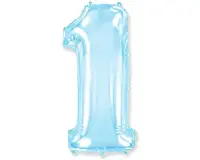 Фольгированный шар Цифра "1" 1м, Flexmetal, цвет - голубой перламутр
