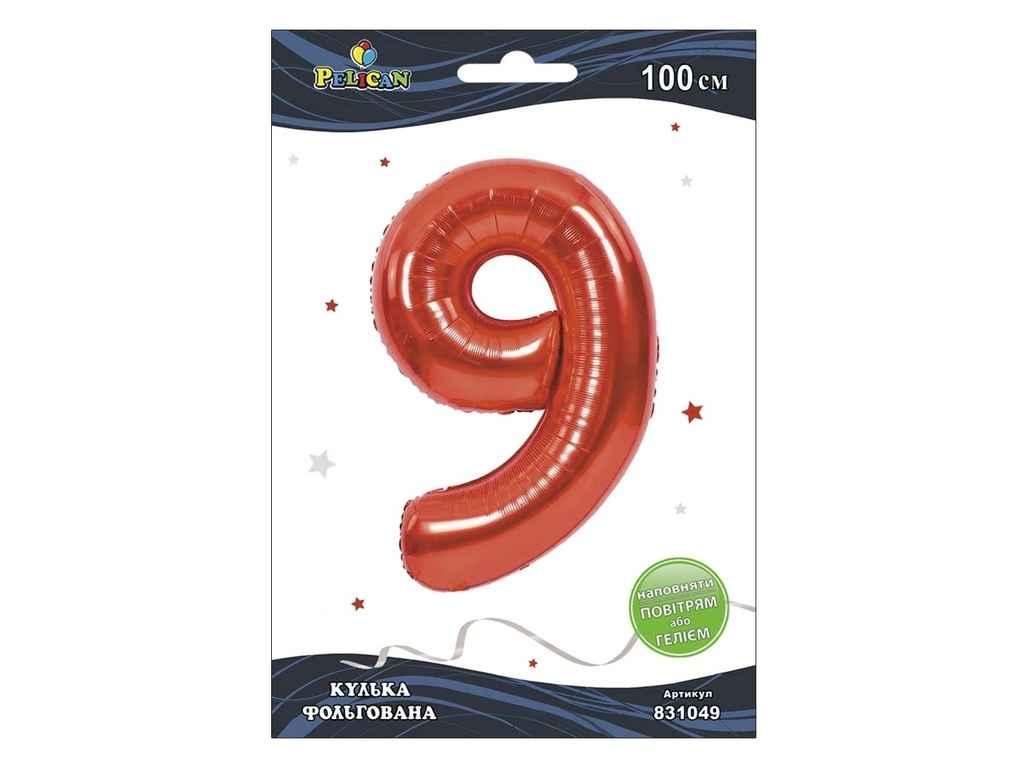 Цифра фольгована 9 ЧЕРВОНА 100см 831049 ТМ PELICAN, фото 1