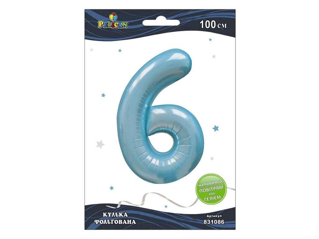 Цифра фольгована 6 БЛАКИТНА 100см 831086 ТМ PELICAN, фото 1