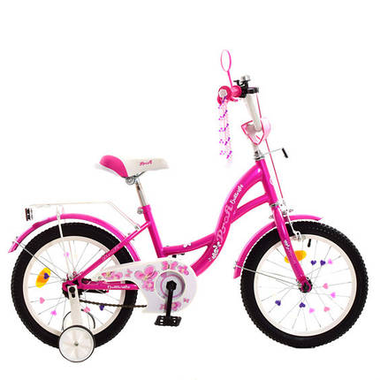 Дитячий двоколісний велосипед з багажником PROFI Butterfly Y1626 16 дюймів Малиновий, фото 1