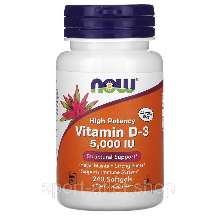 Вітаміни та мінерали NOW Vitamin D3 5000 IU, 240 капсул