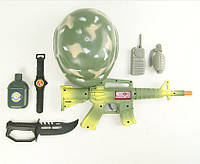 Военный набор 8028 каска, автомат, граната, нож, фляга, компас, бинокль