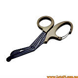 Тактичні медичні атравматичні 7" ножиці Парамедик для виживання і військової аптечки ножниці з карабіном Олива, фото 7