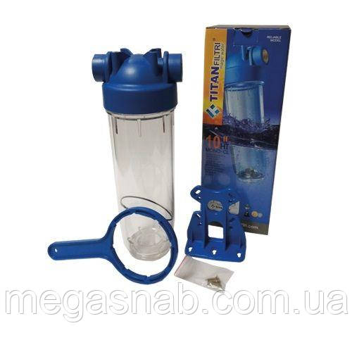 Корпус для мех.очищення Titan HT10-3/4" (ключ, кронш., карт.) прозорий, фото 1