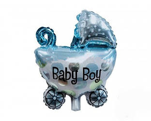 Фольгована Куля міні-фігура Коляска "Baby Boy", колір - блакитний