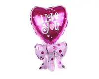 Фольгированный шар мини-фигура Сердечко с бантиком "I Love You"