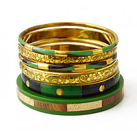 Індійські браслети зеленого та золотистого кольору