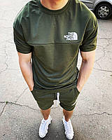Темно-зелёный оверсайз костюм мужской однотонный летний футболка и шорты