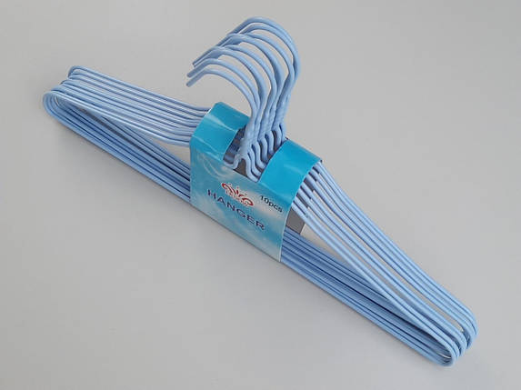 Плічка металевий в поліетиленовому покритті ніжно-блакитного кольору, довжина 39,5 см, в упаковці 10 штук, фото 1