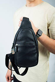 Чоловіча сумка-слінг Black Слінг із натуральної шкіри з регульованим ремінцем на одне плече для чоловіків