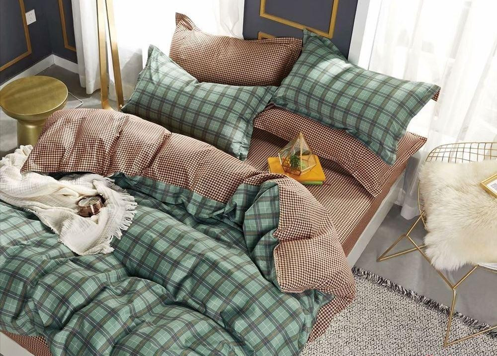 Евро розмір постільна білизна бязь в клітинку зеленого кольору, фото 1