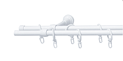 Карниз металевий білий 1,60м подвійний трубчастий 16м вґрунтований для важких штор з кільцями і гачками